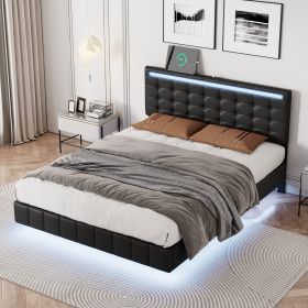 Full Size Floating Bed Frame with LED Lights and USB Charging (Color: Black)