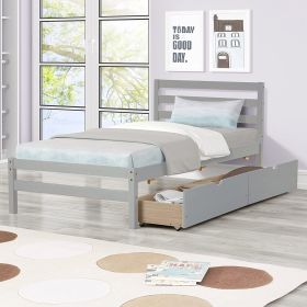 Betterhood Twin Platform Bed Frame with 2 Storage Drawers (Color: Grey)