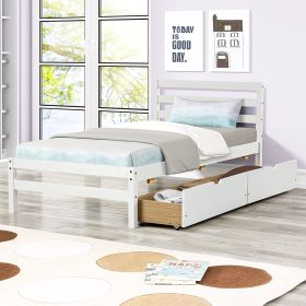 Betterhood Twin Platform Bed Frame with 2 Storage Drawers (Color: White)