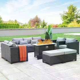 7 Piece Outdoor Furniture Set (Color: Light Grey, size: Fire Pit Table)