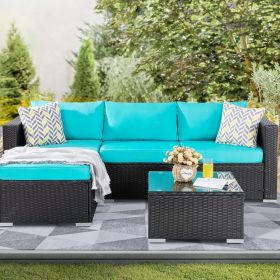 Outdoor Wicker Patio Sofa Set (Color: Blue)