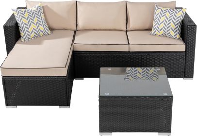 Outdoor Wicker Patio Sofa Set (Color: Khaki Black)