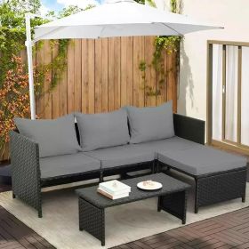 3-Piece Outdoor PE Rattan Furniture Set (Color: Grey)