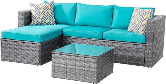 Outdoor Wicker Patio Sofa Set (Color: Sky Blue)