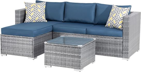 Outdoor Wicker Patio Sofa Set (Color: Aegean Blue)