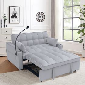 Modern Velvet Loveseat Futon Sofa Couch w/Pullout Bed (Color: as Pic)