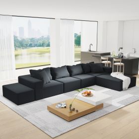 Modern Upholstered L Shaped Sectional Living Room Sofa Set With 6 Pillows (Color: as Pic)