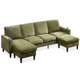 Chenille Sectional U Shaped Sofa Couch with High Density Memory Foam (Color: as Pic)