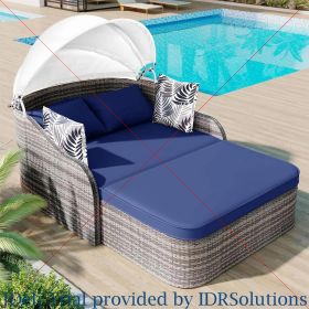 Outdoor Daybed with Curtain Canopy Patio Furniture (Color: 79.9  Blue)