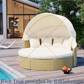 Outdoor Daybed with Curtain Canopy Patio Furniture (Color: 65  Beige)