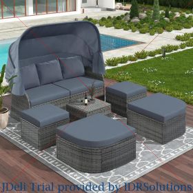 Outdoor Daybed with Curtain Canopy Patio Furniture (Color: 74.8  Gray)