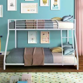 Bunk Bed Twin Over Full Sturdy Steel Bed Frame (Color: White)