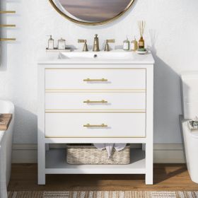 Navy Blue/White Bathroom Vanity Cabinet Combo (Material: Solid Wood+MDF, Color: White)