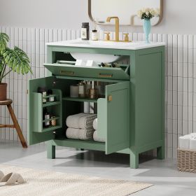 Bathroom Vanity with Ceramic Sink (Material: Solid Wood+MDF, Color: GREEN)