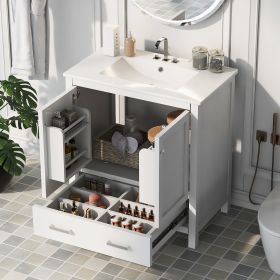 30" Bathroom Vanity with Single Sink (Material: Solid Wood+MDF, Color: White)