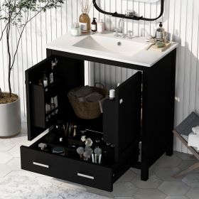 Bathroom Vanity with Single Sink (Material: Solid Wood+MDF, Color: Black)