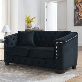 59-Inch Modern Chesterfield Velvet 2-Seater Sofa (Color: as Pic)