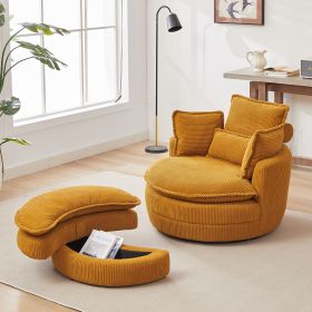 38"W Oversized Swivel Chair with moon storage ottoman for Living Room (Color: as Pic)