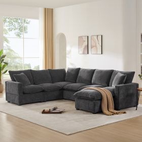 [VIDEO provided] [New] 110*84" Modern U Shape Modular Sofa, 7 Seat Chenille Sectional Couch Set (Color: as Pic)