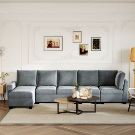 [VIDEO provided] [New] 138*57" Modern L shape Sectional Sofa, 6-seat Velvet Fabric Couch (Color: as Pic)