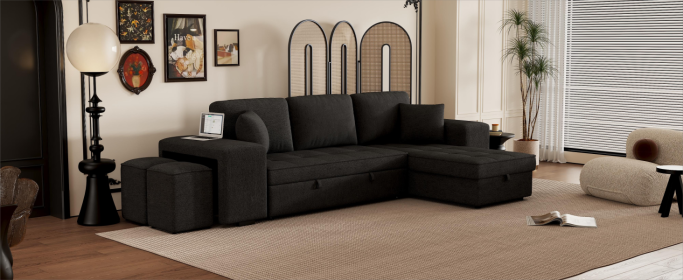 104" Modern L-Shape 3 Seat Reversible Sectional Couch (Color: as Pic)