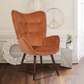 Modern Wingback Accent Armchair Living Room Tufted Velvet Upholstery (Color: ORANGE)