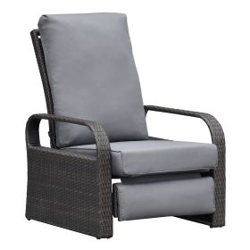 Outdoor Recliner Chair (Material: Brown Wicker, Color: Gray)