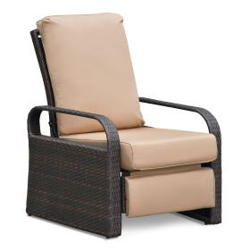 Outdoor Recliner Chair (Material: Espresso Wicker, Color: EsKhaki)